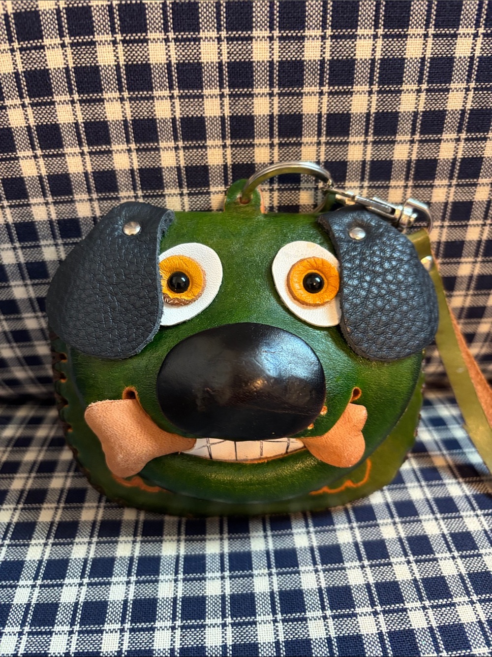Green Dog Face Leather Coin Purse with Playful Black Accents